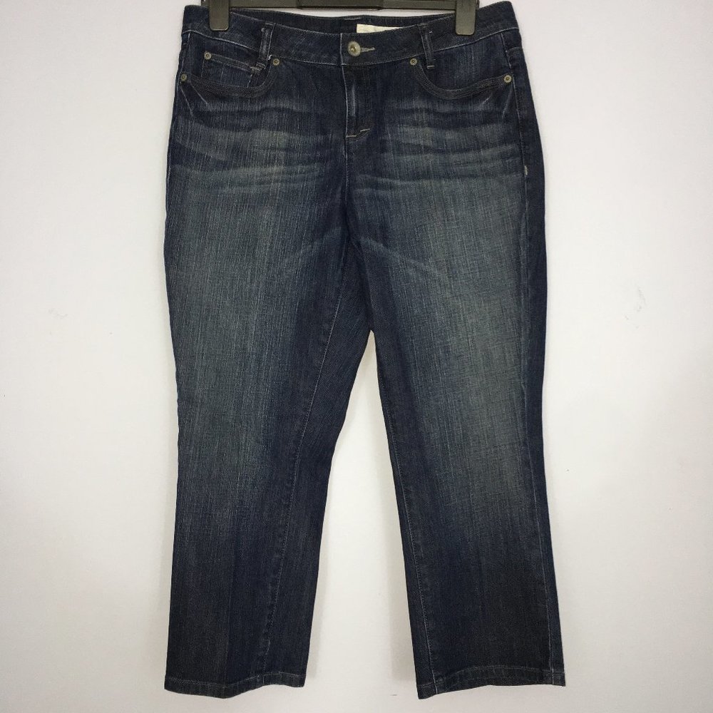 DKNY Womens 12 Dark Wash Cotton Blend Mid Rise Cropped Denim Blue Jeans